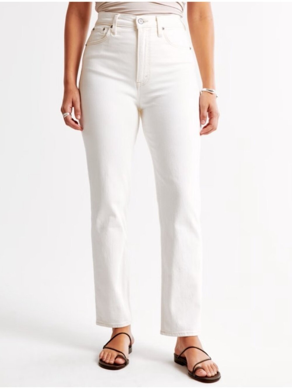 Abercrombie Curve Love Ultra High Rise Ankle Straight Jeans Ivory 29/8R